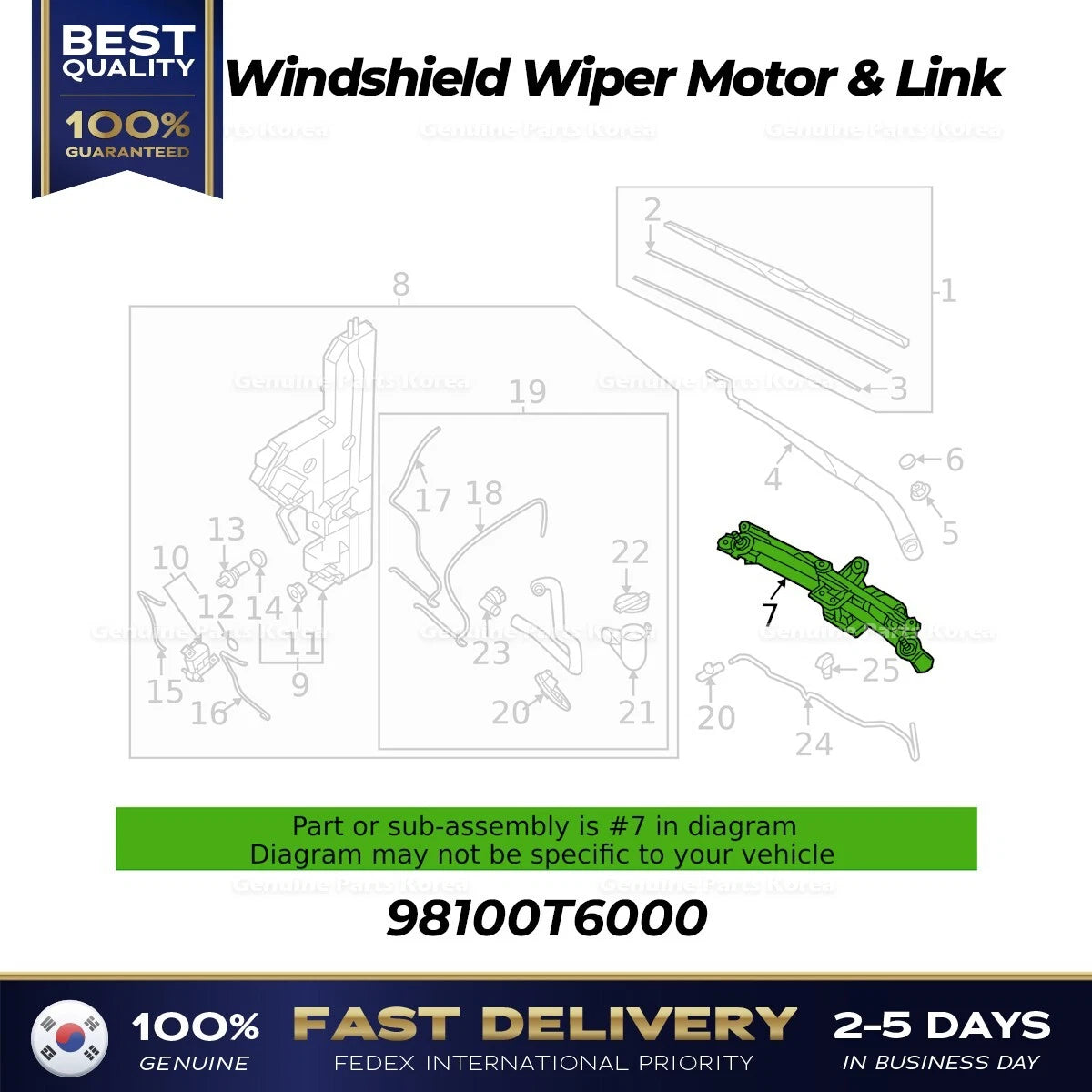 ⭐Genuine⭐ Windshield Wiper Motor & Link 98100T6000 for Hyundai Genesis GV80