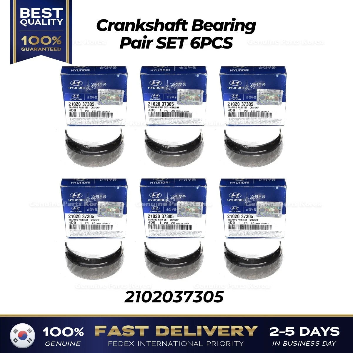 ⭐Genuine⭐ Crankshaft Bearing Pair SET 6PCS 2102037305 for Hyundai Kia
