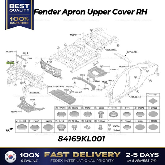 ⭐Genuine⭐ Fender Apron Upper Cover RH 84169KL001 for Hyundai Ioniq