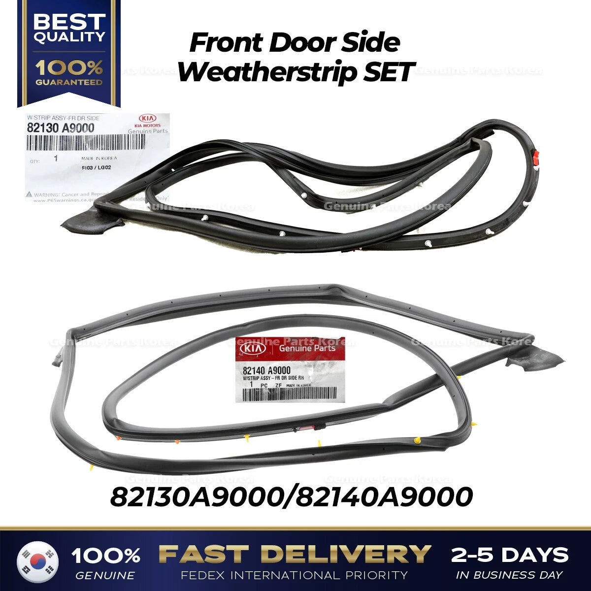 ⭐Genuine⭐ Front Door Side Weatherstrip SET 82130A9000 82140A9000 for Kia Sedona