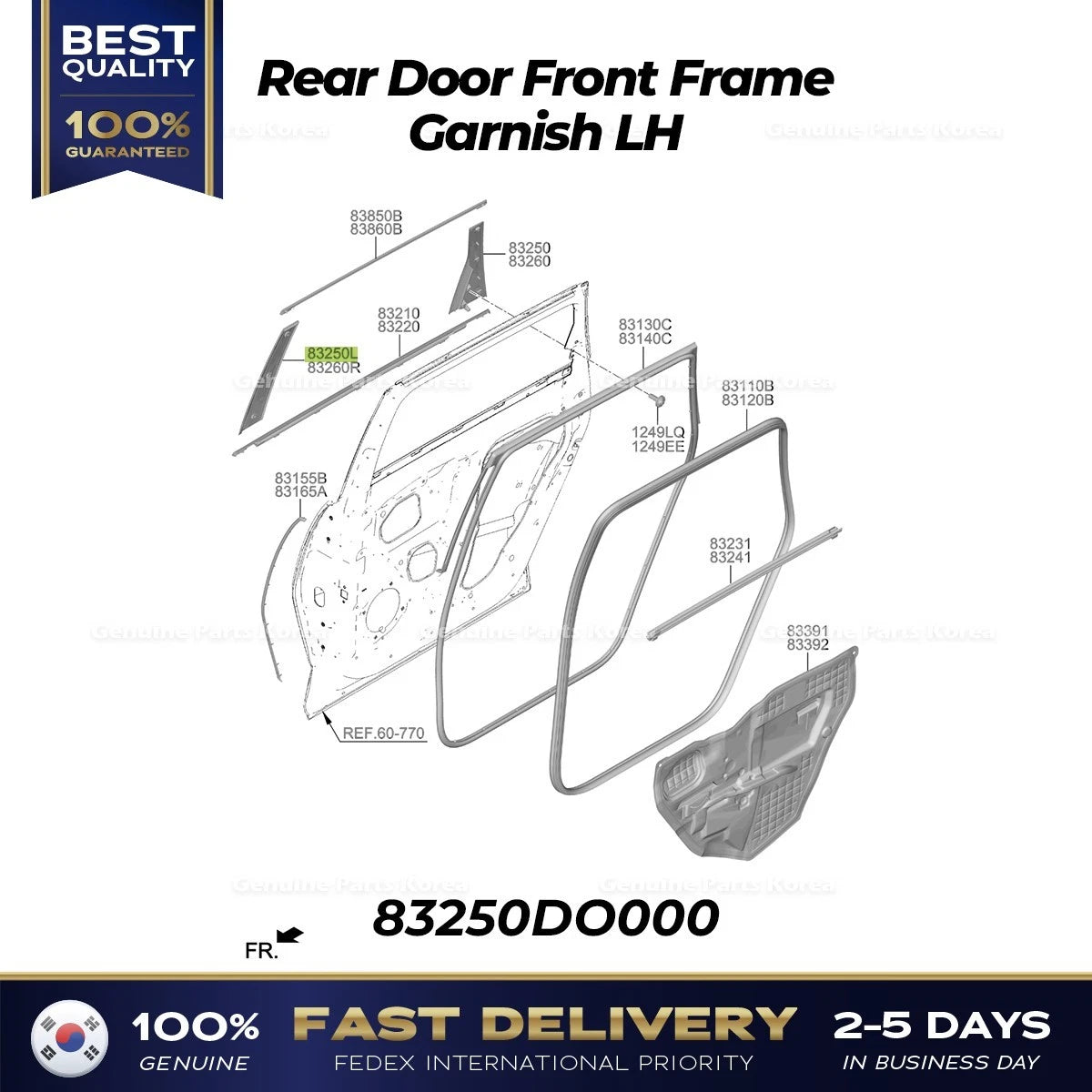 ⭐Genuine⭐ Rear Door Front Frame Garnish LH 83250DO000 for Kia EV9