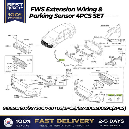 Genuine FWS Extension Wiring & Parking Sensor 4PCS SET for Hyundai Sonata