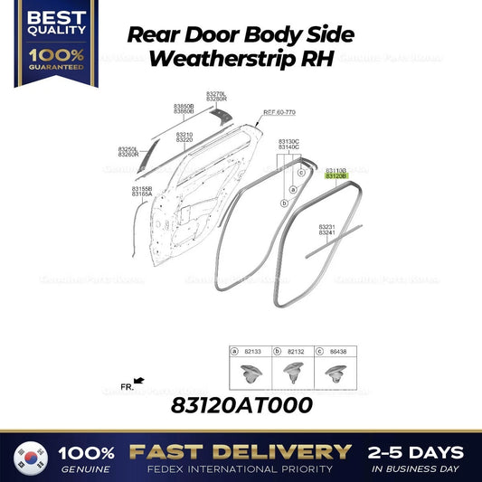 ⭐Genuine⭐ Rear Door Body Side Weatherstrip RH 83120AT000 for Kia Niro