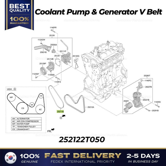 ⭐Genuine⭐ Coolant Pump & Generator V Belt 252122T050 for Hyundai Genesis GV80
