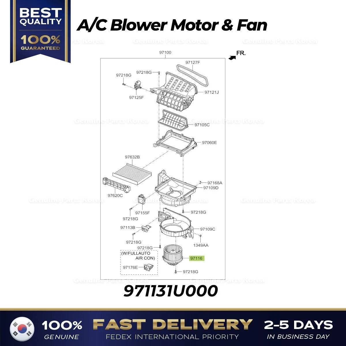 ⭐Genuine⭐ A/C Blower Motor & Fan 971131U000 for Kia Sorento