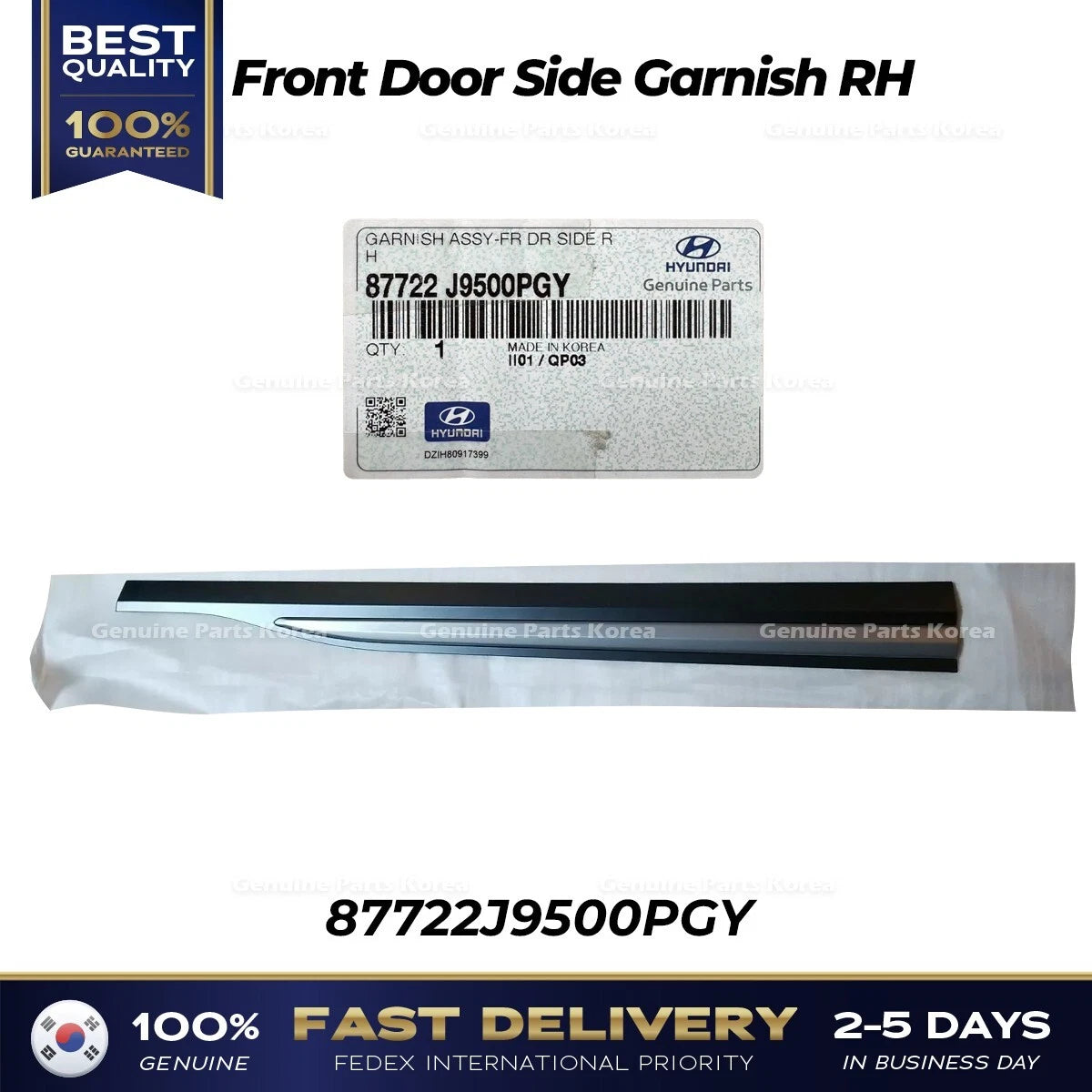 ⭐Genuine⭐ Front Door Side Garnish RH 87722J9500PGY for Hyundai Kona
