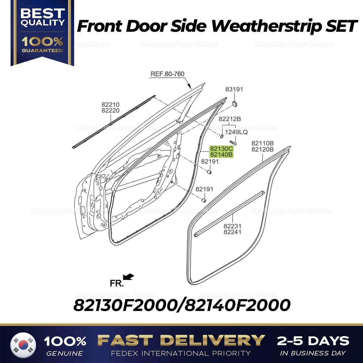 ⭐Genuine⭐ Front Door Side Weatherstrip SET for Hyundai Elantra