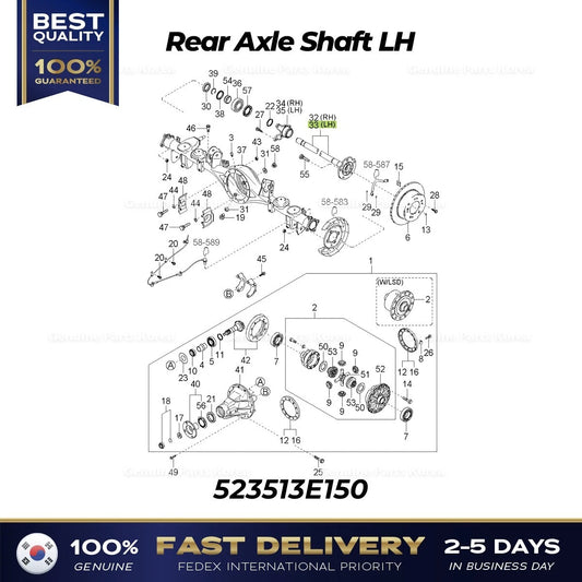 ⭐Genuine⭐ Rear Axle Shaft LH 523513E150 for Kia Sorento