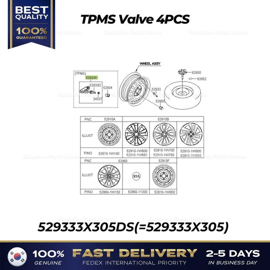 ⭐Genuine⭐ TPMS Valve 4PCS 529333X305DS for Hyundai Avante Elantra