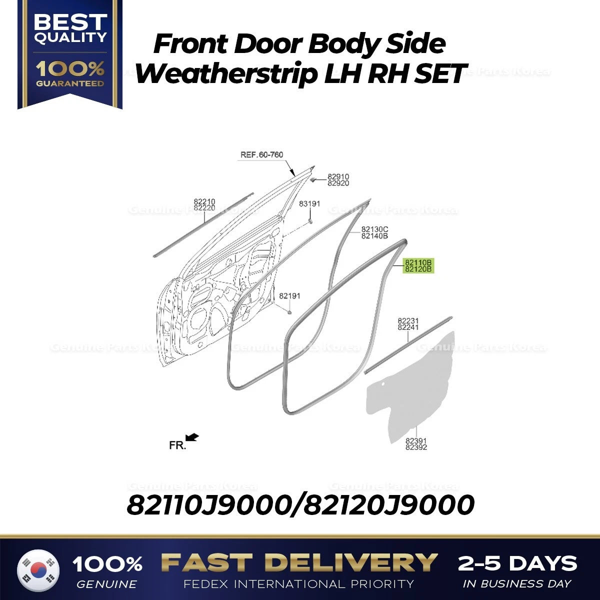 ⭐Genuine⭐ Front Door Body Side Weatherstrip LH RH SET for Hyundai Kona