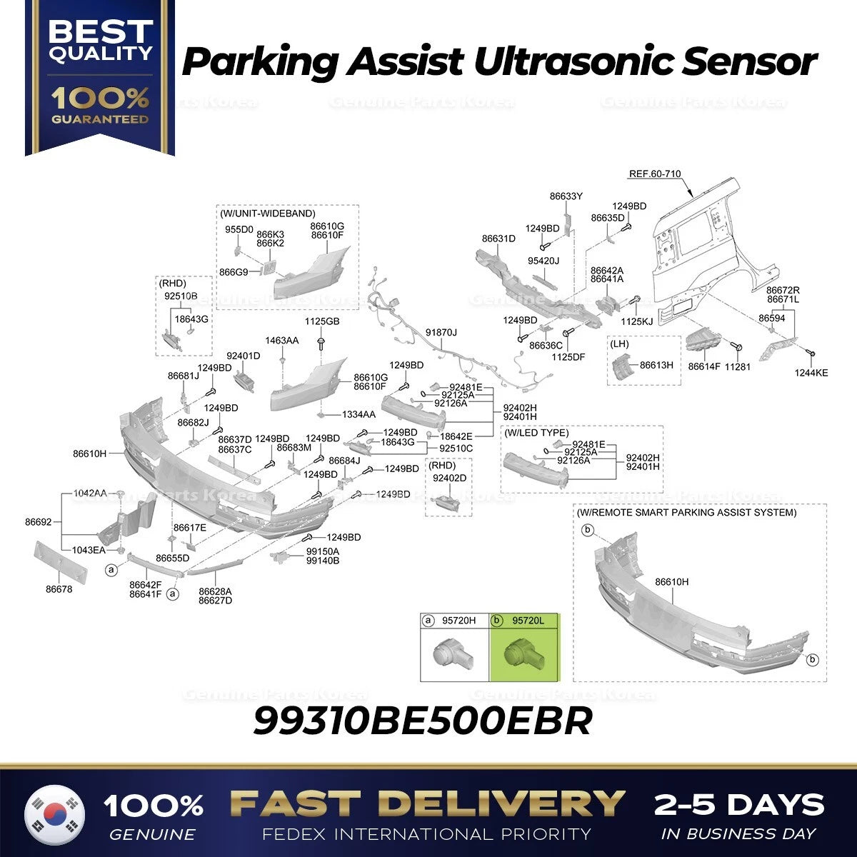 ⭐Genuine⭐ Parking Assist Ultrasonic Sensor 99310BE500EBR for Hyundai Santa Fe