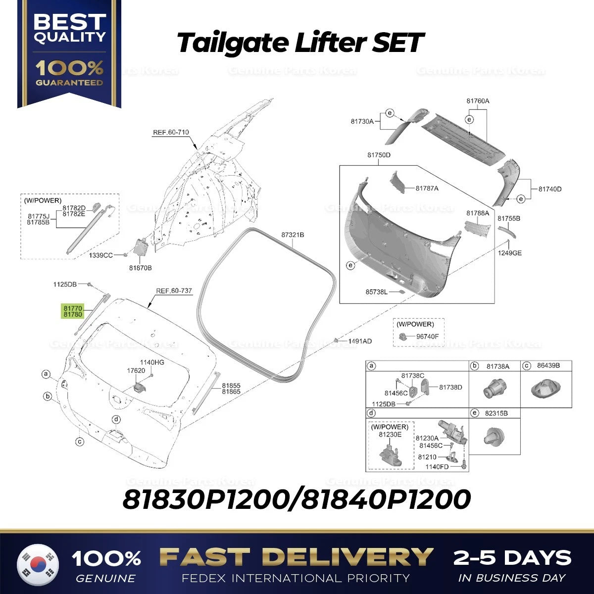 ⭐Genuine⭐ Tailgate Lifter SET  81830P1200 81840P1200 for Kia Sportage