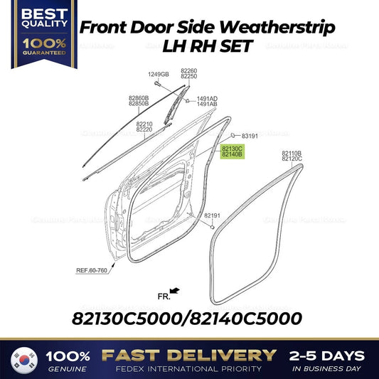 ⭐Genuine⭐ Front Door Side Weatherstrip SET 82130C5000 82140C5000 for Kia Sorento