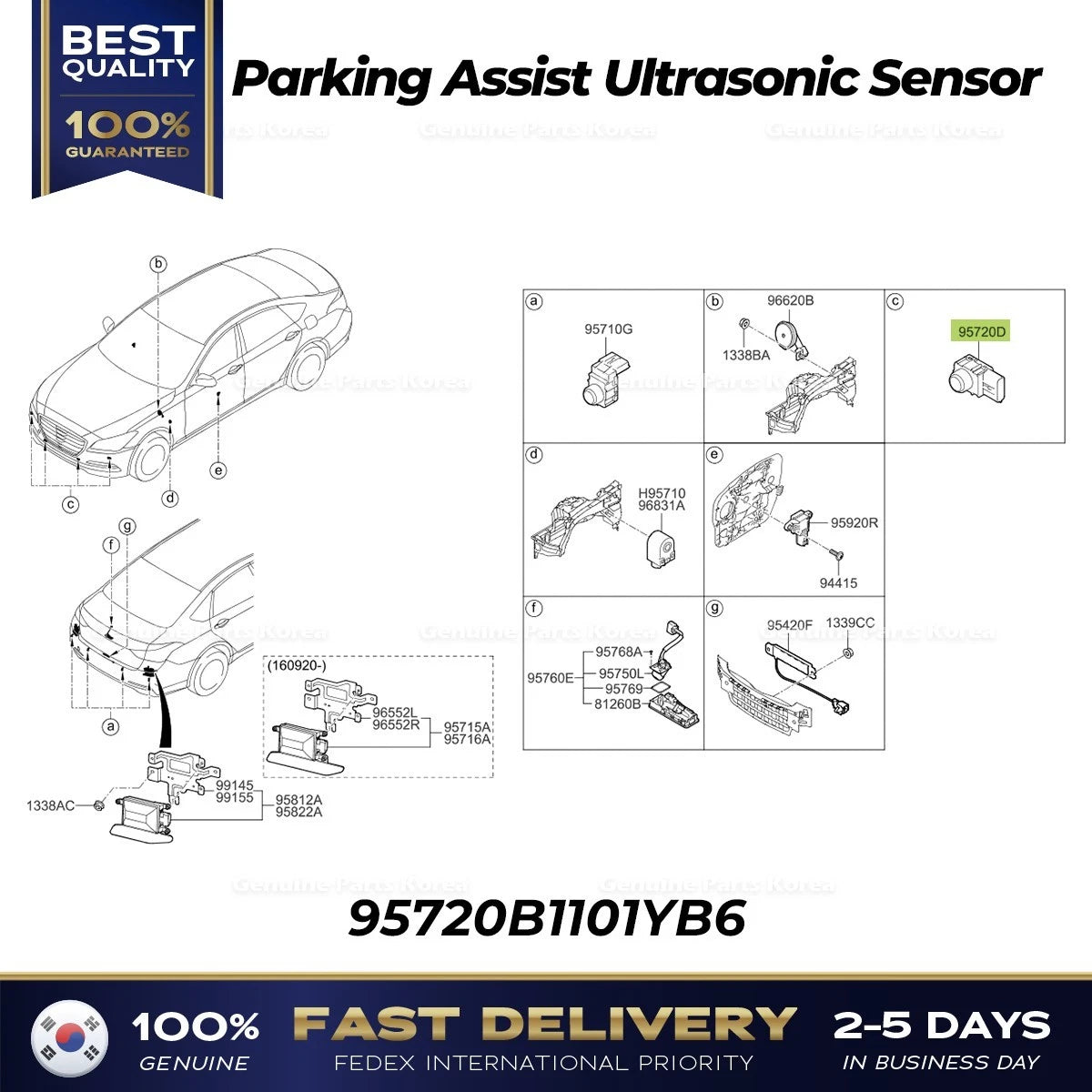 ⭐Genuine⭐ Parking Assist Ultrasonic Sensor 95720B1101YB6 for Hyundai Genesis