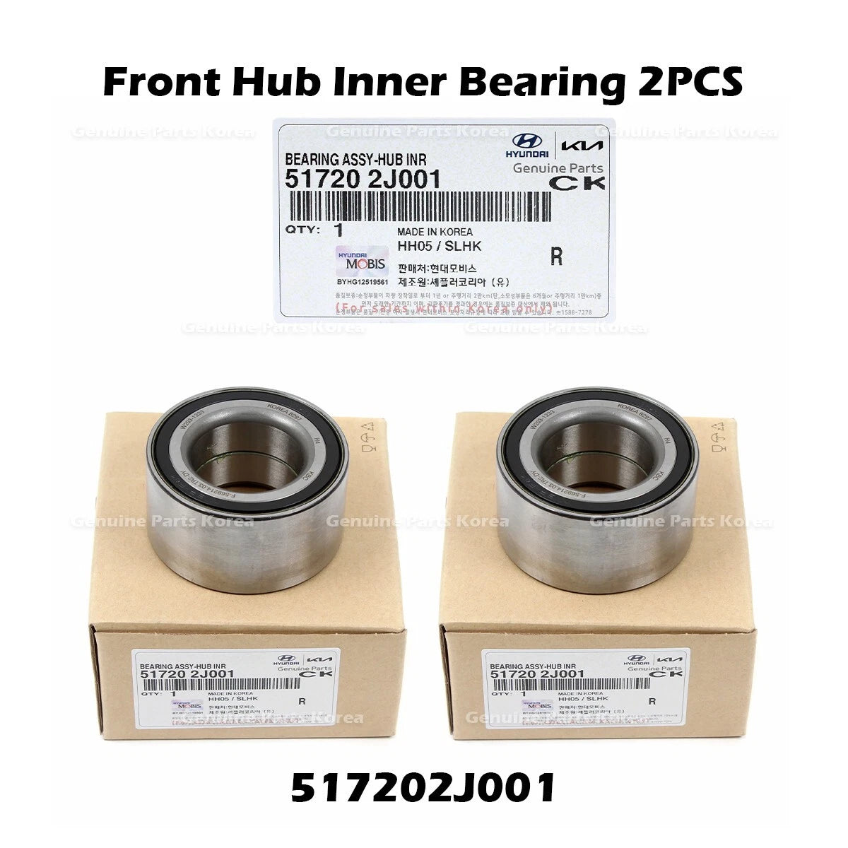 ⭐Genuine⭐ Front Hub Inner Bearing 2PCS 517202J001 for Hyundai Tuscon Kia Borrego