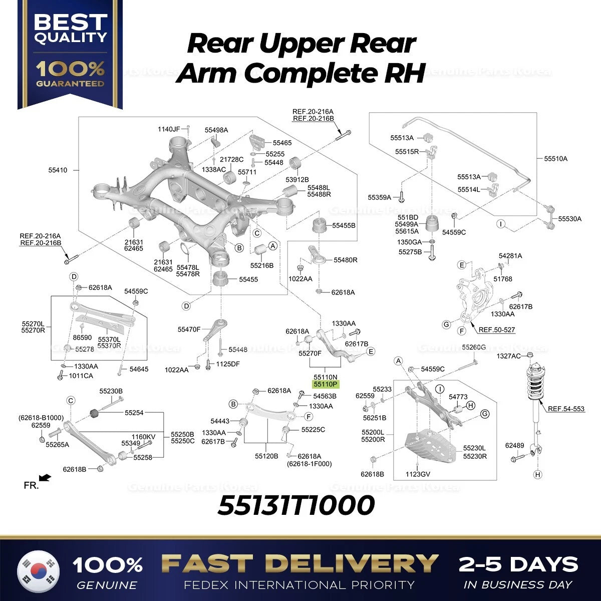 ⭐Genuine⭐ Rear Upper Rear Arm Complete RH 55131T1000 for Hyundai Genesis G80 G90