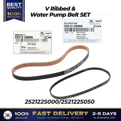 Genuine V Ribbed & Water Pump Belt SET for Hyundai Santa Fe Kia Sorento