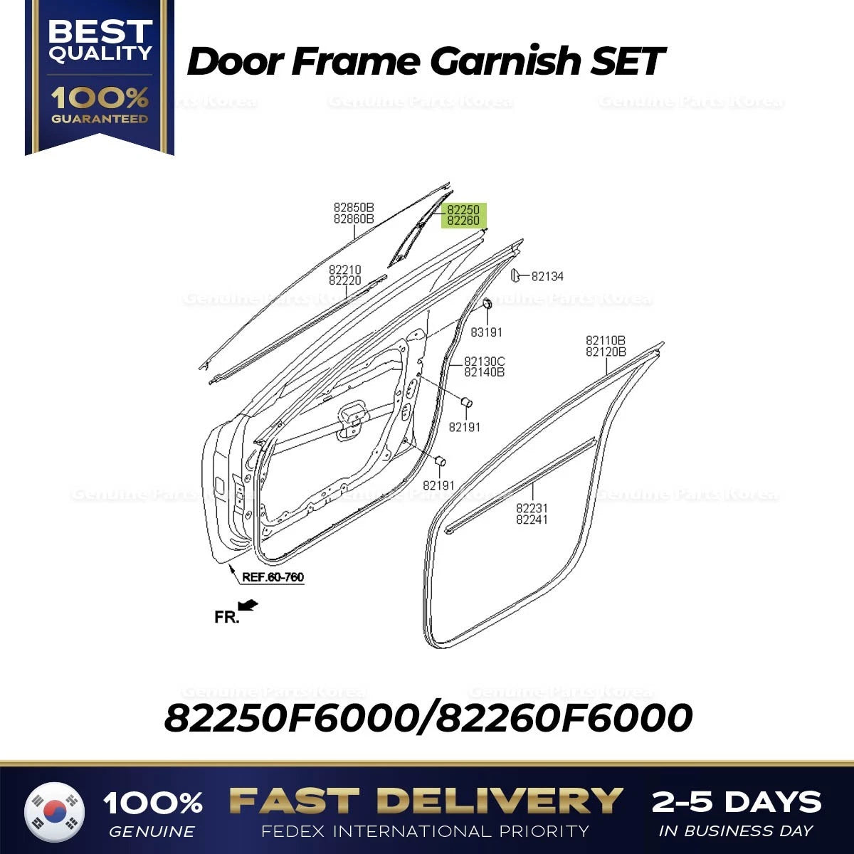 ⭐Genuine⭐ Door Frame Garnish SET 82250F6000 82260F6000 for Kia Cadenza