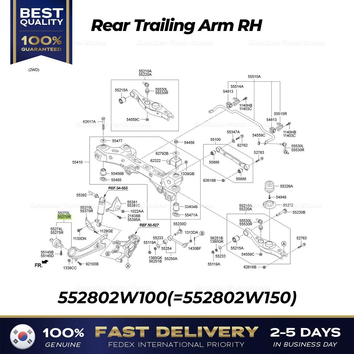 ⭐Genuine⭐ Rear Trailing Arm RH 552802W100 for Hyundai Santa Fe