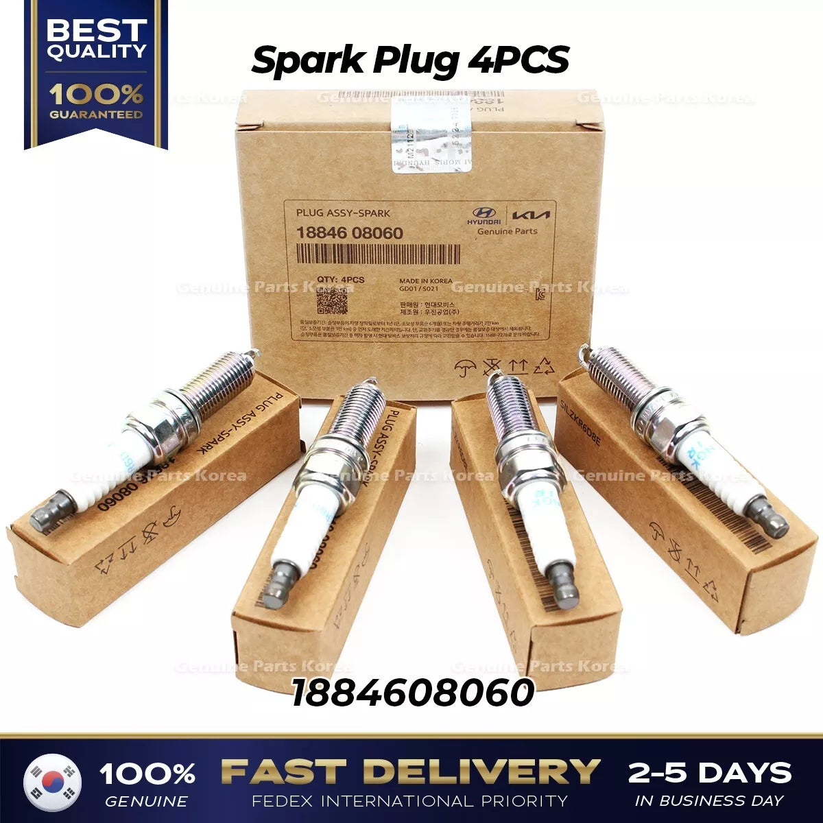 ⭐Genuine⭐ Spark Plug 4PCS 1884608060 for Hyundai Veloster Kia Forte