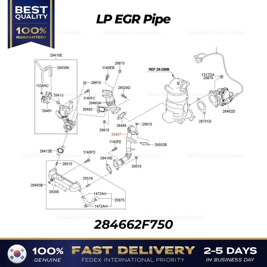 Genuine LP EGR Pipe 284662F750 for Hyundai Grand Santa Fe