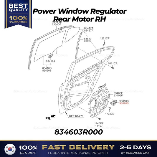 ⭐Genuine⭐ Power Window Regulator Rear Motor RH 834603R000 for Kia Cadenza
