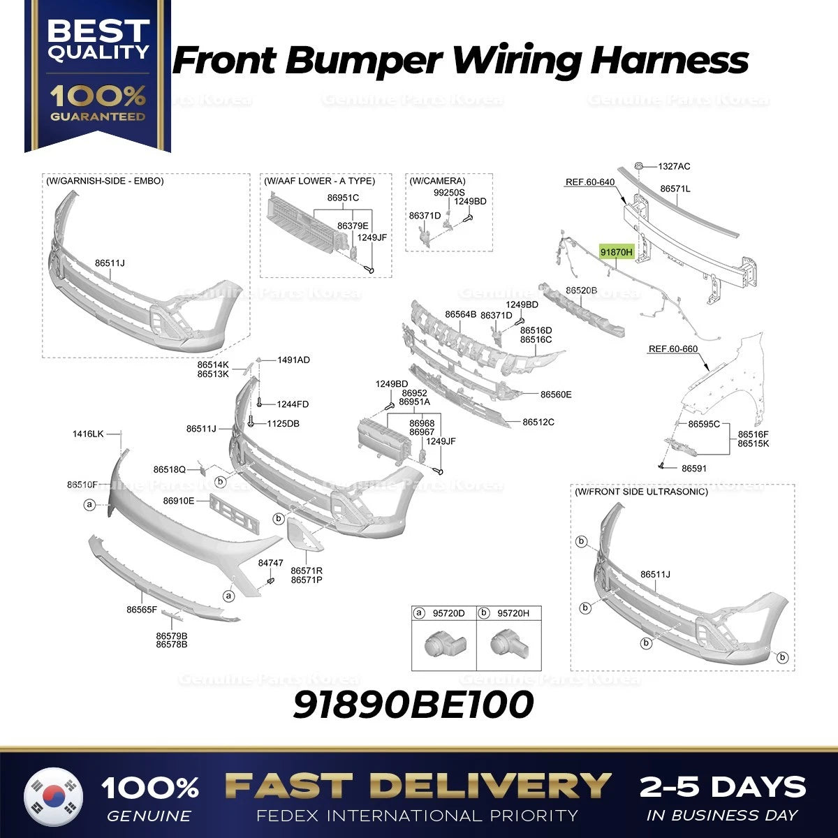 ⭐Genuine⭐ Front Bumper Wiring Harness 91890BE100 for Hyundai Kona Hybrid