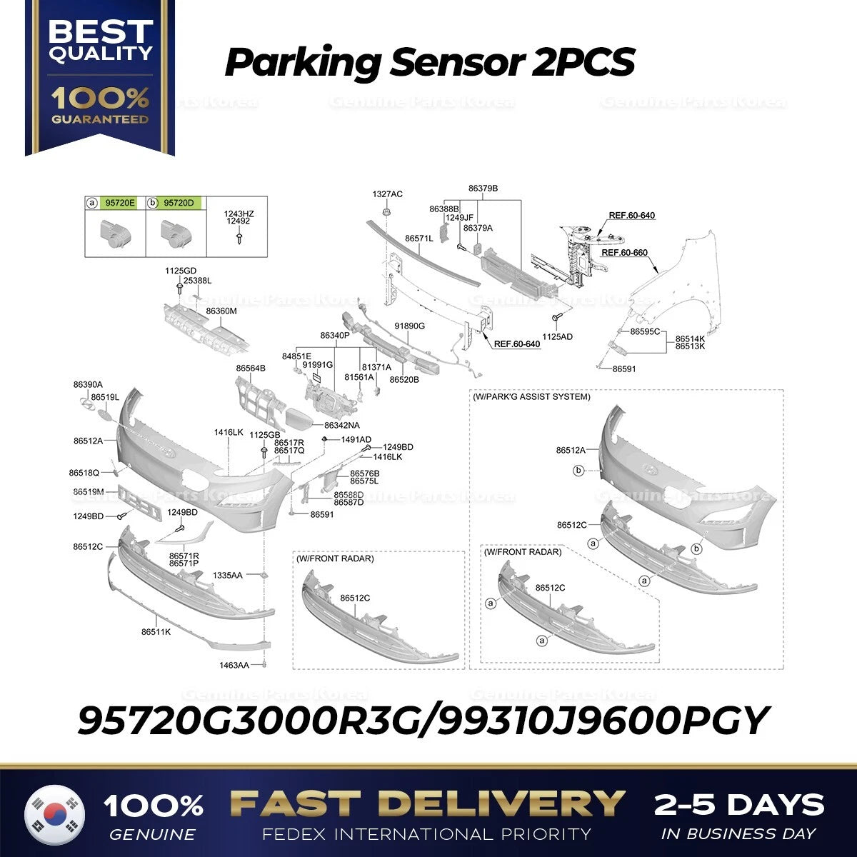 ⭐Genuine⭐ Parking Sensor 2PCS 95720G3000R3G 99310J9600PGY for Hyundai Kona