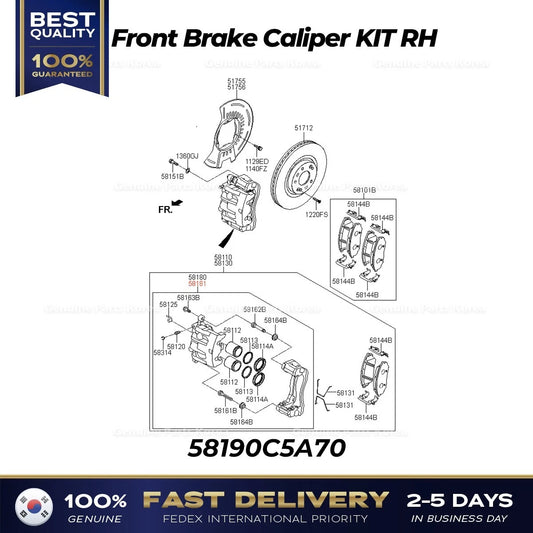 ⭐Genuine⭐ Front Brake Caliper KIT RH 58190C5A70 for Kia Sorento