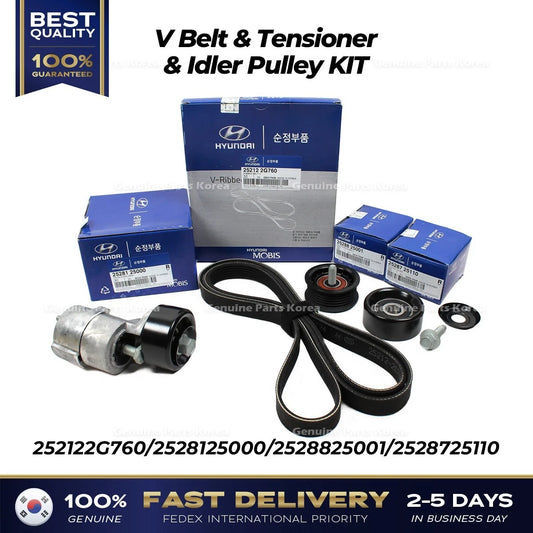 ⭐Genuine⭐ V Belt & Tensioner & Idler Pulley KIT for Hyundai Sonata Kia Optima