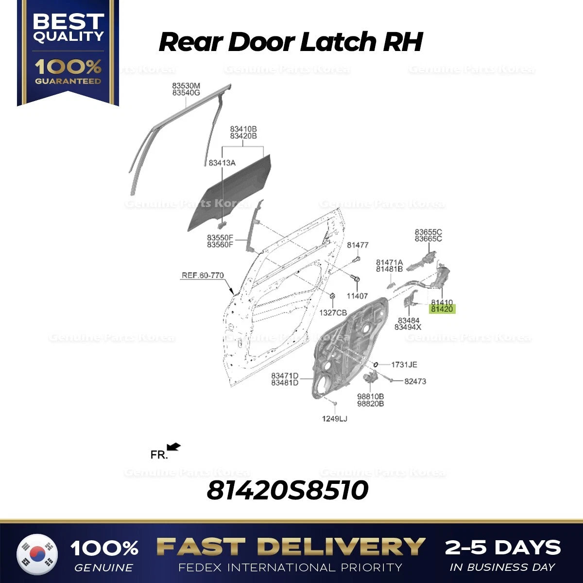 ⭐Genuine⭐ Rear Door Latch RH 81420S8510 for Hyundai Palisade