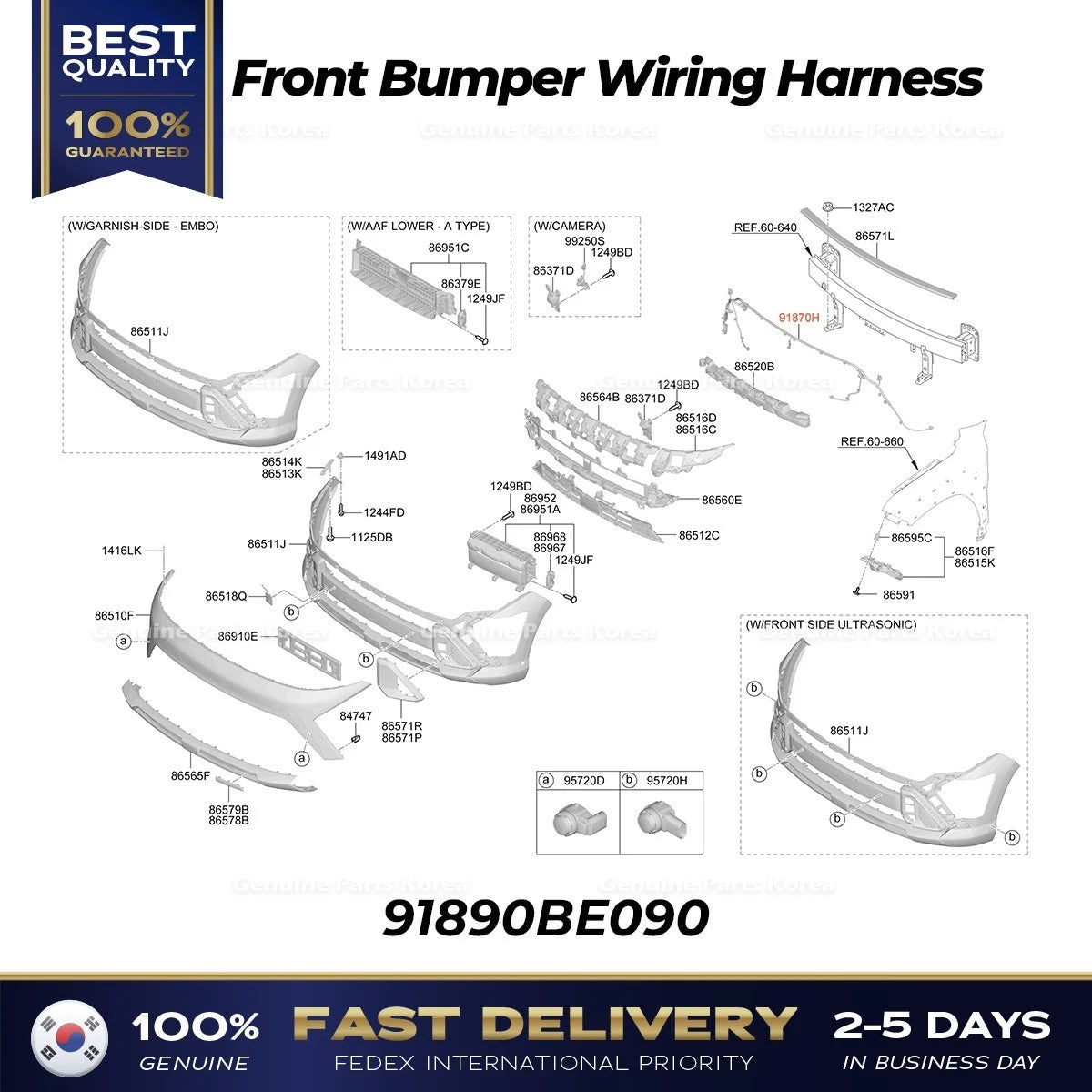 ⭐Genuine⭐ Front Bumper Wiring Harness 91890BE090 for Hyundai Kona