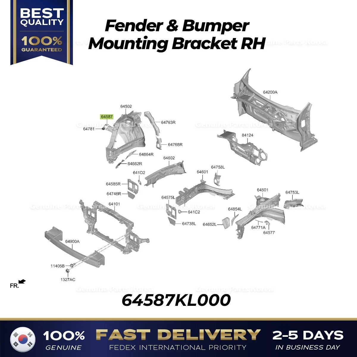 ⭐Genuine⭐ Fender & Bumper Mounting Bracket RH 64587KL000 for Hyundai Ioniq 6