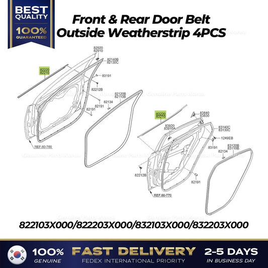 ⭐Genuine⭐ Front & Rear Door Belt Outside Weatherstrip 4PCS for Hyundai Elantra