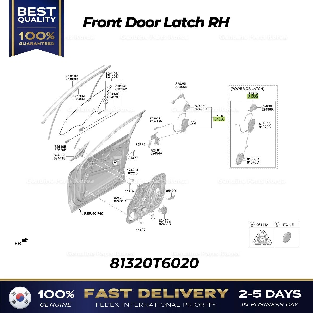 ⭐Genuine⭐ Front Door Latch RH 81320T6020 for Hyundai Genesis GV80