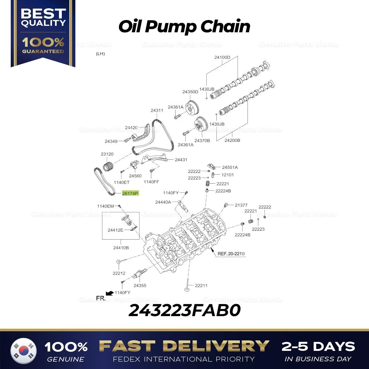 ⭐Genuine⭐ Oil Pump Chain 243223FAB0 for Hyundai Equus Genesis Kia K900