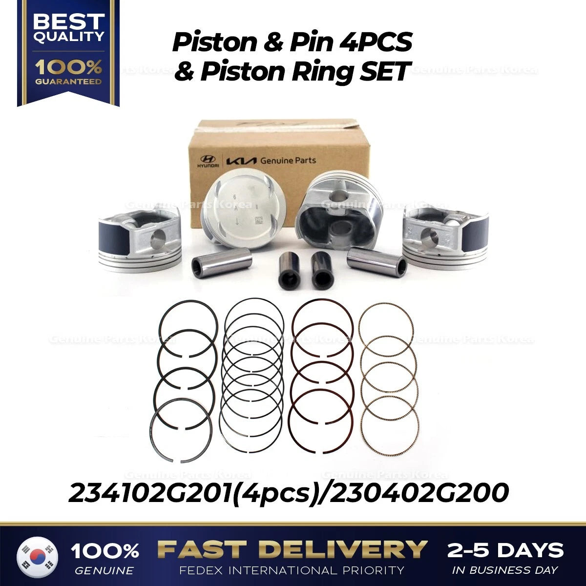 ⭐Genuine⭐ Piston & Pin 4PCS & Piston Ring SET for Hyundai Santa Fe Kia Forte