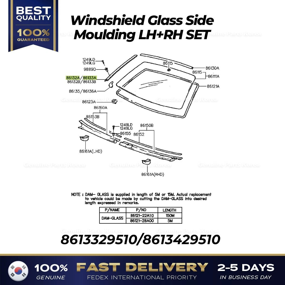 ⭐Genuine⭐ Windshield Glass Side Moulding LH RH SET for Hyundai Elantra