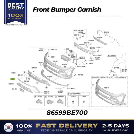 ⭐Genuine⭐ Front Bumper Garnish 86599BE700 for Hyundai Kona N