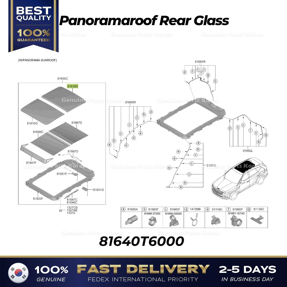 ⭐Genuine⭐ Panoramaroof Rear Glass 81640T6000 for Genesis GV80