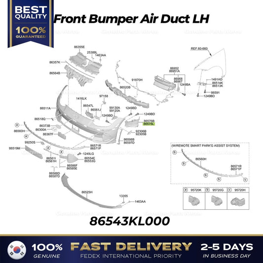 ⭐Genuine⭐ Front Bumper Air Duct LH 86543KL000 for Hyundai Ioniq 6
