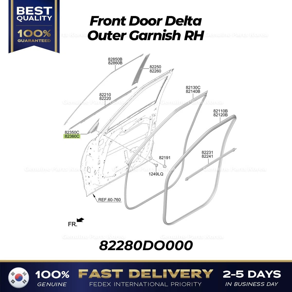 ⭐Genuine⭐ Front Door Delta Outer Garnish RH 82280DO000 for Kia EV9