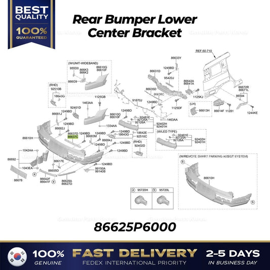 ⭐Genuine⭐ Rear Bumper Lower Center Bracket 86625P6000 for Santa Fe Hybrid