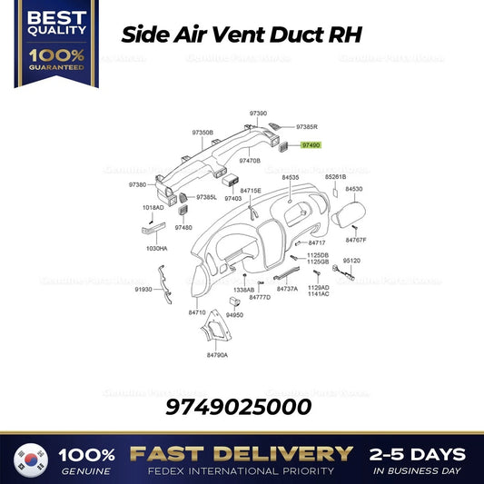 ⭐Genuine⭐ Side Air Vent Duct RH 9749025000 for Hyundai Accent