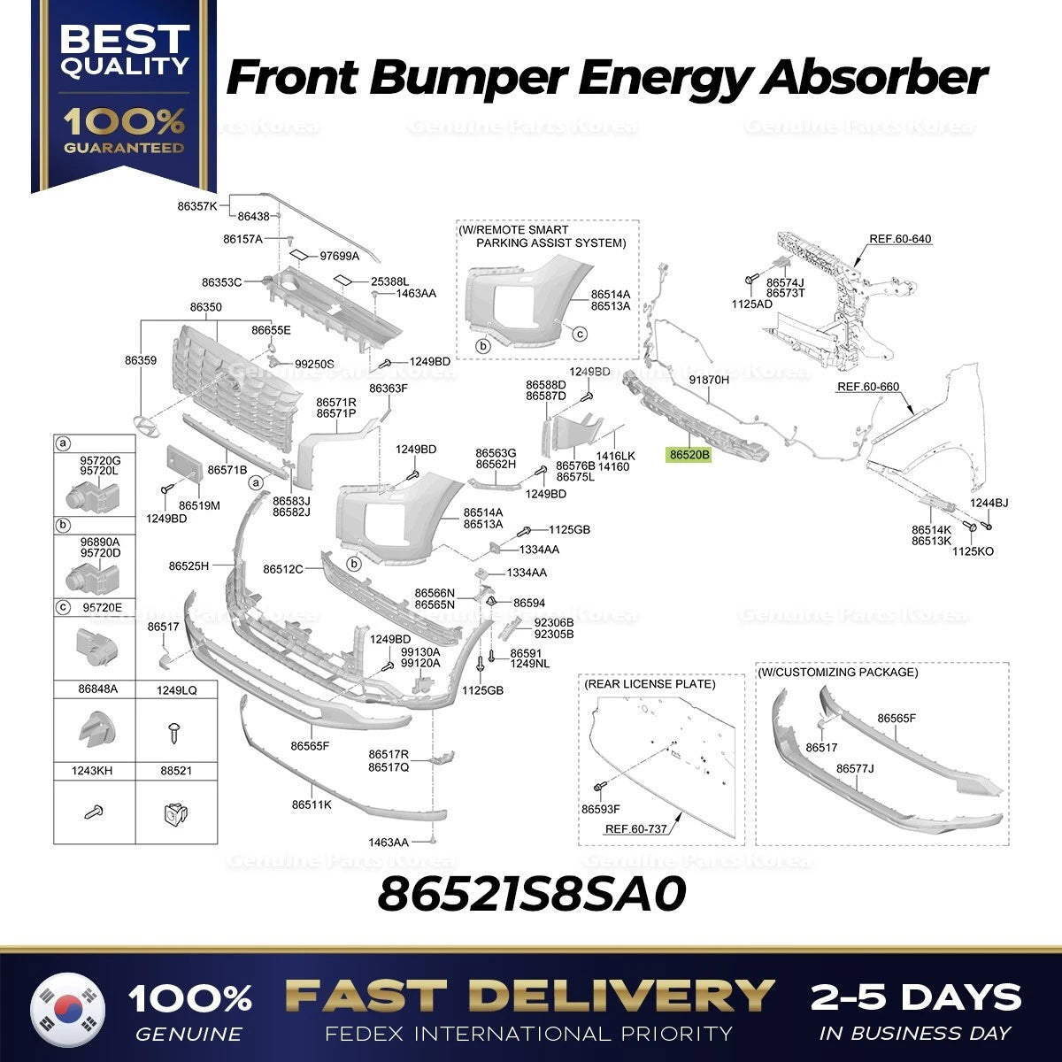⭐Genuine⭐ Front Bumper Energy Absorber 86521S8SA0 for Hyundai Palisade