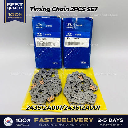 Genuine Timing Chain 2PCS SET 243512A001 243612A001 for Hyundai Accent Kia Carens