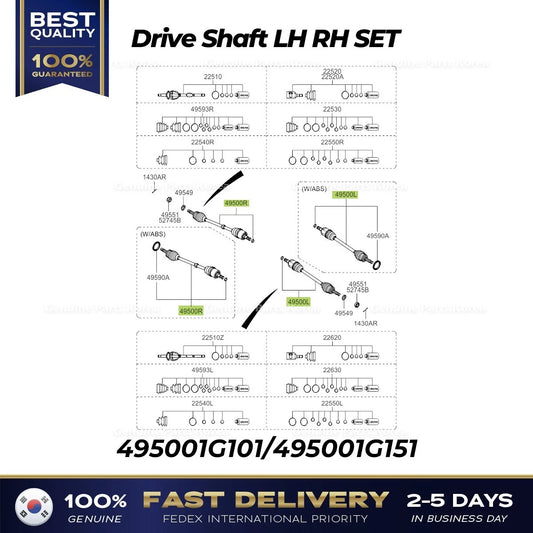 ⭐Genuine⭐ Drive Shaft LH RH SET 495001G101 495001G151 for Kia Rio