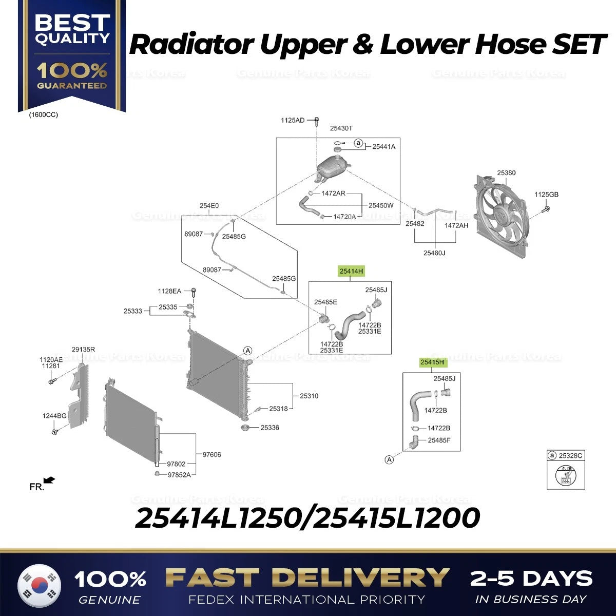 ⭐Genuine⭐ Radiator Upper & Lower Hose SET 25414L1250 25415L1200 for Sonata K5