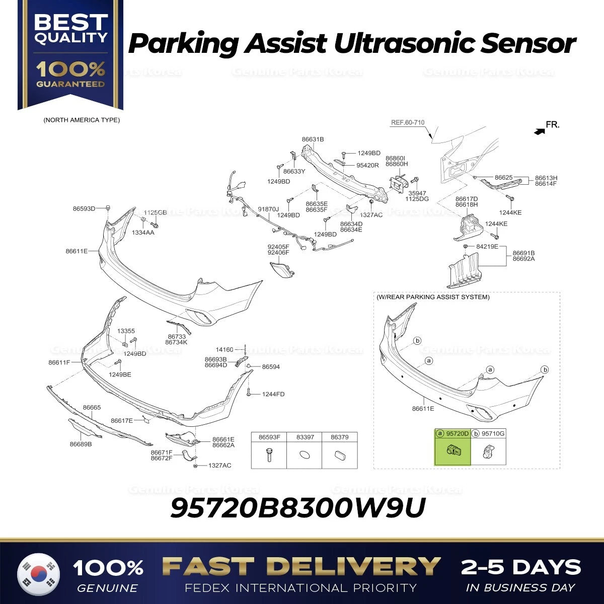 ⭐Genuine⭐ Parking Assist Ultrasonic Sensor 95720B8300W9U for Hyundai Santa Fe