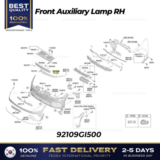 ⭐Genuine⭐ Front Auxiliary Lamp RH 92109GI500 for Hyundai Ioniq 5
